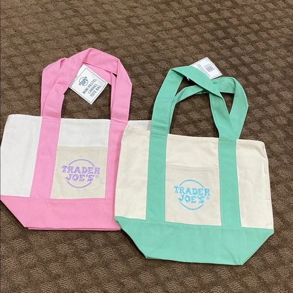 Trader Joe’s Mini Tote Bags - Green and Pink Set of Two Bags - Picture 2 of 2